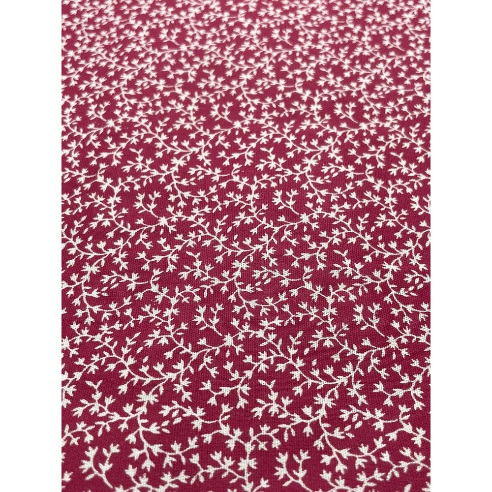 Burgundy Wine Red Color Fabric With Gold Leaves And Stems 43” X 23” - Picture 3 of 3